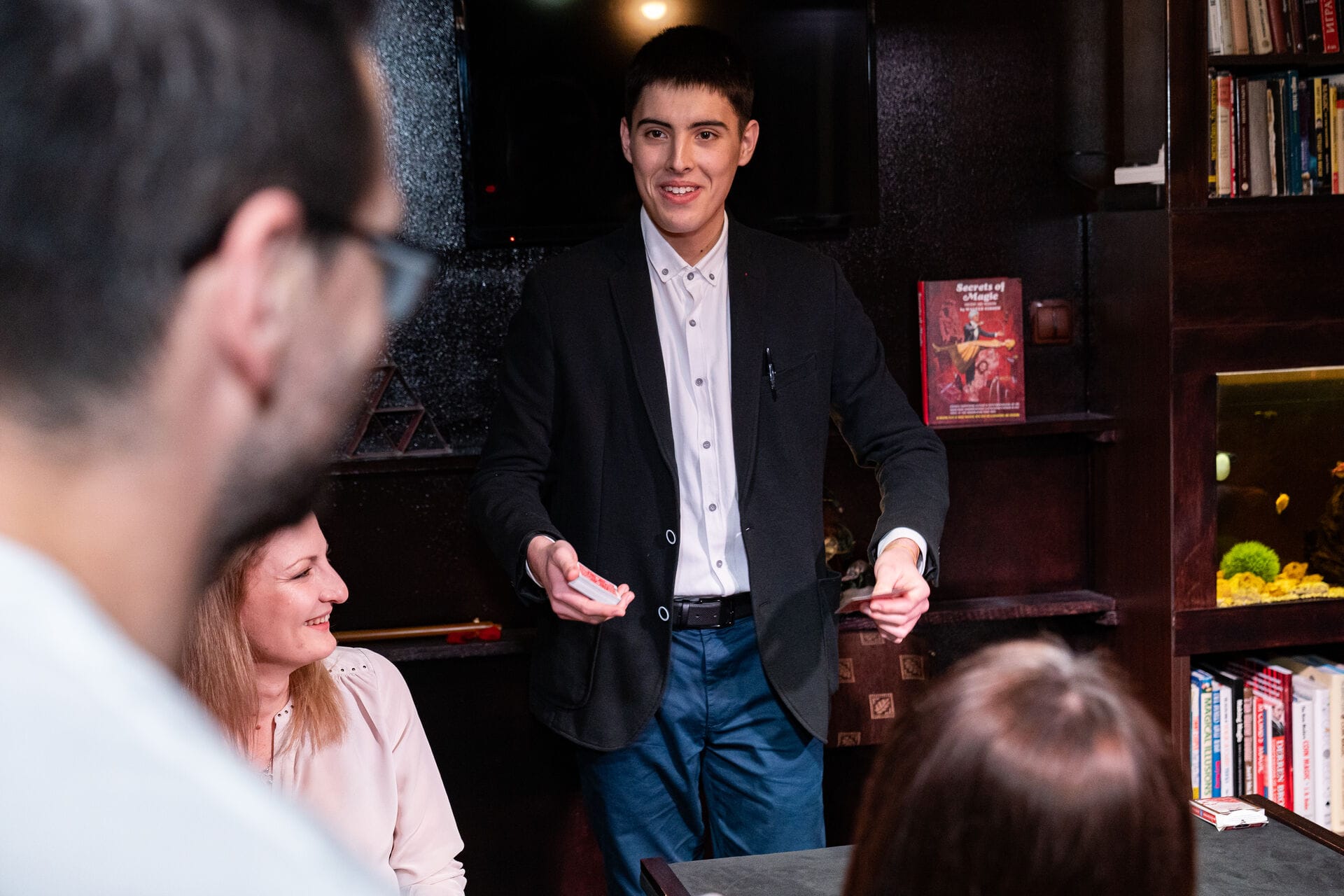 Rado Sheytanoff entertaining guests at a celebration